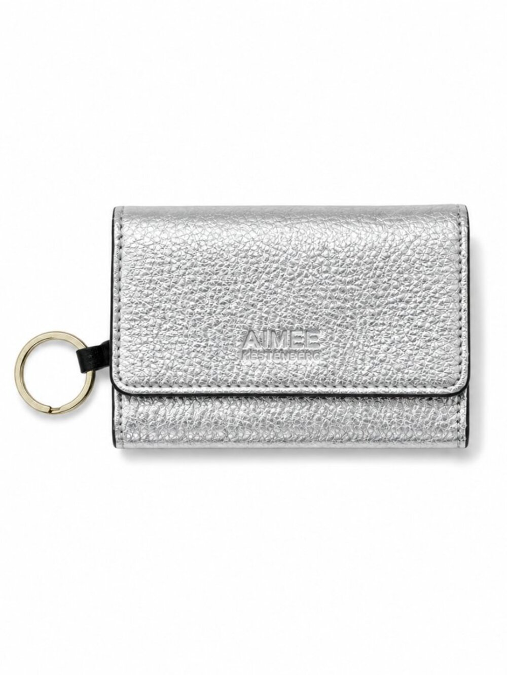 Aimee Kestenberg Silver Metallic Leather Keychain Wallet Card Holder